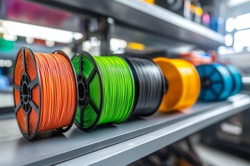 Detailed view of ABS wire plastic for 3D printers highlighting additive technology