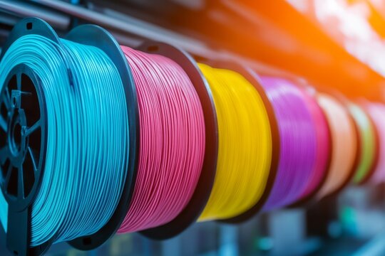 Vibrant spools of thermoplastic filament showcasing a variety of colors