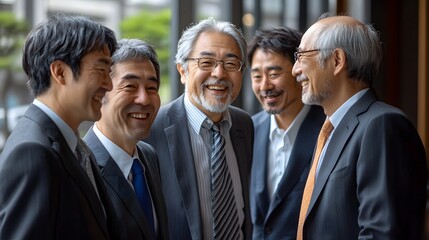 笑顔のシニア日本人ビジネスマンチーム