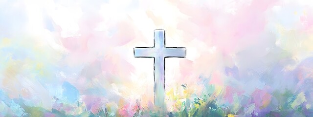 A simple cross in the background, colorful pastel colors, digital painting in the style of Impressionism