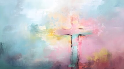 A simple cross in the background, colorful pastel colors, digital painting in the style of Impressionism