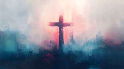 A simple cross in the background, colorful pastel colors, digital painting in the style of Impressionism