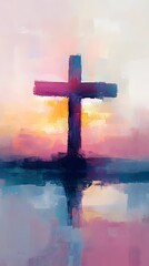 A simple cross in the background, colorful pastel colors, digital painting in the style of Impressionism
