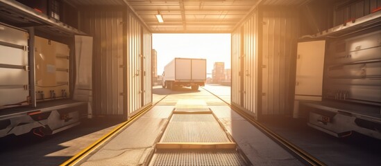 Semi-trailer Truck Inside a Container Loading Dock