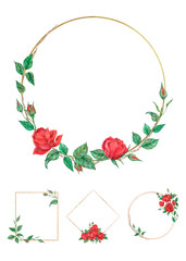 Png frame with red rose set