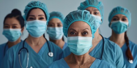 Group of Diverse Healthcare Professionals Wearing Surgical Masks