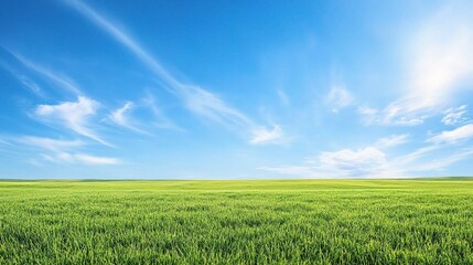 Fototapeta premium Serene Green Field Under Clear Blue Sky