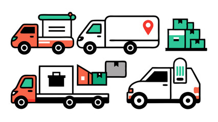 Delivery Truck icon set silhouette on white background