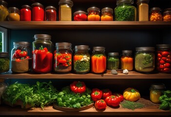 vibrant pantry shelves loaded fresh featuring rich display colorful fruits culinary inspiration, ingredients, storage, organization, decor, cooking