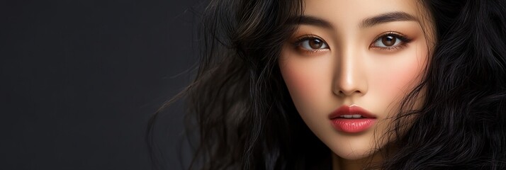 Fototapeta premium studio photo of a beautiful and sensual Asian model isolated on background with copy space, concept of beauty, makeup and cosmetics