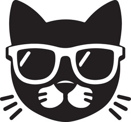 A simple cat head in sunglasses silhouette vector illustration icon