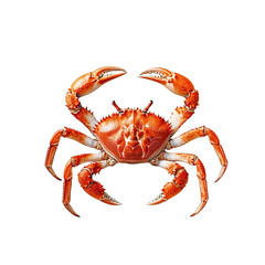 A vibrant, close-up image of a red crab with intricate details highlighting its claws and shell. Isolated on a white background, perfect for culinary or seafood-related themes.