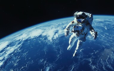 astronaut floating in space above earth