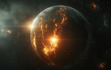 Obraz premium Fiery planet in the cosmos