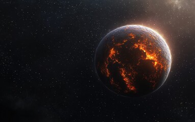Obraz premium Fiery planet in the dark cosmos