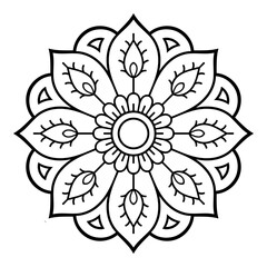 Circular pattern in form of mandala with flower for Henna, Mehndi, tattoo, decoration. Decorative ornament in ethnic oriental style. Outline doodle hand draw vector illustration.