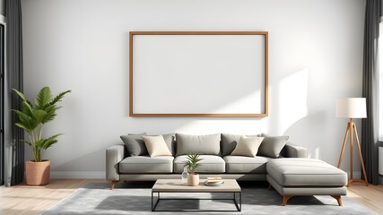 blank white frame mockup in living room