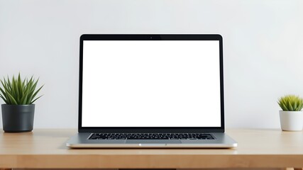 Fototapeta premium blank white screen laptop mockup on the table