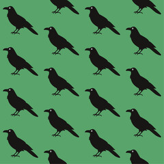 Black raven crow halloween green seamless pattern vector illustration