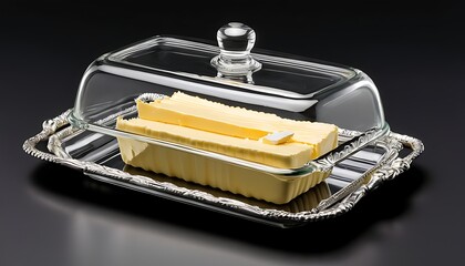 Silver Butter Dish with Glass Lid and Butter