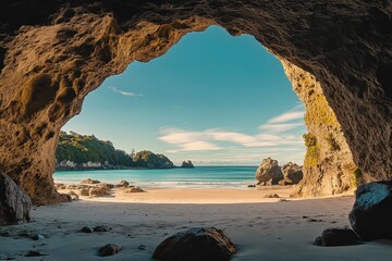 Fototapeta premium Scenic view of a beach through a cave opening