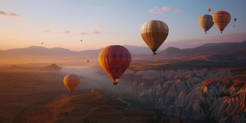 Obraz premium Hot Air Balloons Soaring Over Cappadocia at Sunrise