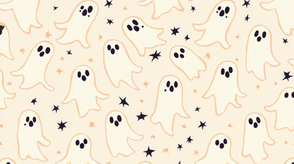 Obraz premium A cute, flying ghost in beige is repeated all over the background, creating a fun Halloween pattern. The ghost is a simple, spooky character.