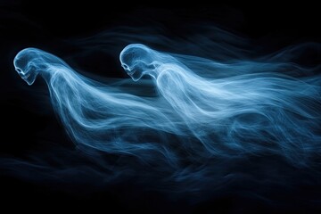 transparent ghosts flying on black night 