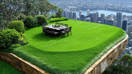 Scenic rooftop dining experience with city skyline view