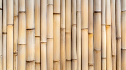 Fototapeta premium Close-up of natural, vertical bamboo stalks in a wood fence texture.