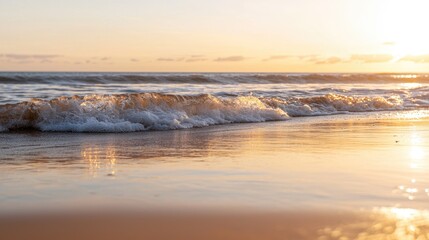 Fototapeta premium Gentle waves lapping at a serene sunset beach