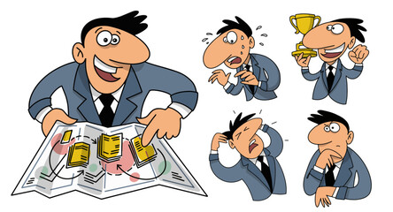 Businessman with Emotions and Map