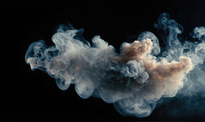 Blue and tan smoke curls against a black background