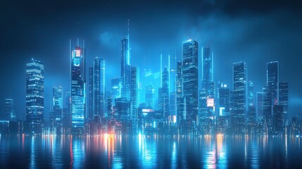 Futuristic Cityscape at Night with Neon Lights