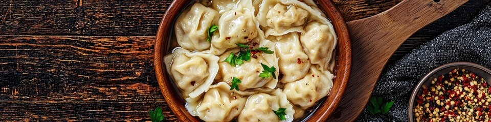 a plate with dumplings on the table. Selective focus