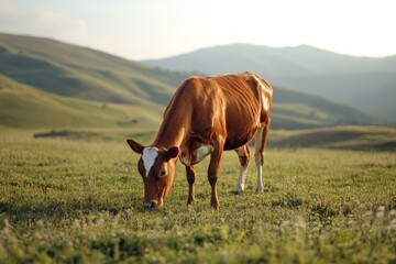 Obraz premium Piedmontese cattle eat grass in the expansive fields of the countryside.