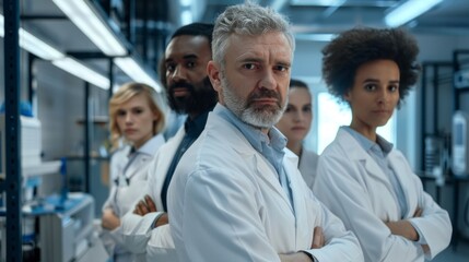 Fototapeta premium A group of people in white lab coats are standing together