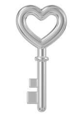 Silver heart key png Valentine's 3D element, transparent background