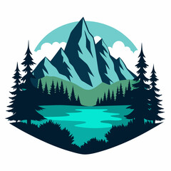 Mountain silhouette and coniferous forest vector illustration