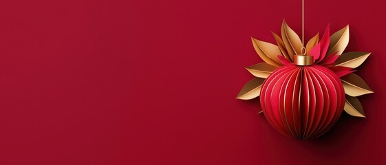 Obraz premium Christmas ornament with red and gold design, beautiful isolated background.