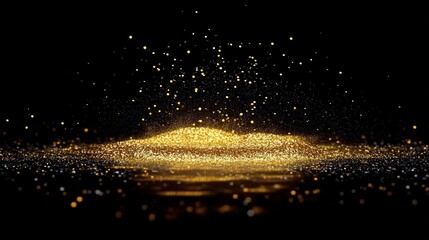 Golden Glitter Falling on Black Background