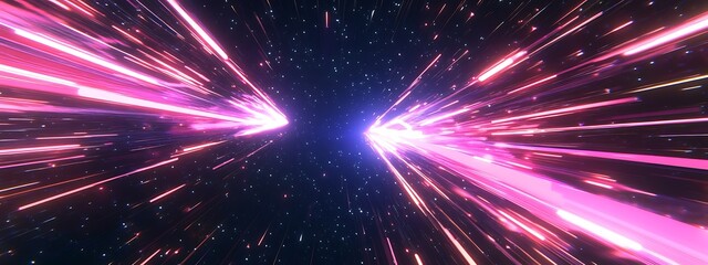Naklejka premium Neon speed rays abstract background. A burst of pink light energy. The movement of luminous purple rays in space. 