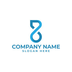 letter B in shape of infinity sign in modern and geometric style in blue and aqua color for technology logo