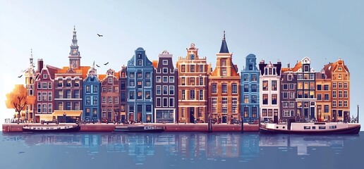 Obraz premium Colorful canal houses with reflection in water.