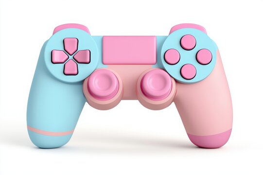 Colorful game controller, white isolated background.