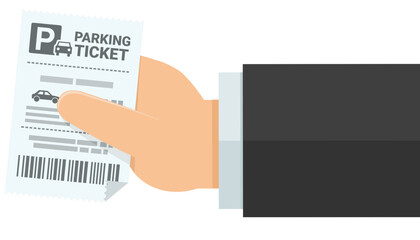 A hand presents a parking ticket in flat design style (cut out)