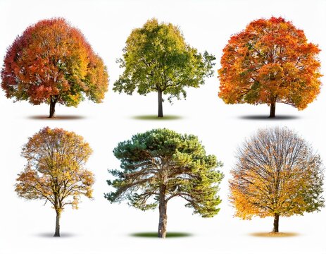 Diferentes arboles en oto&ntilde;o sobre fondo blanco