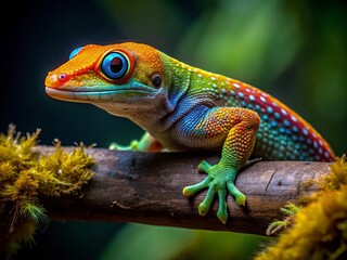 Obraz premium Colorful Indo Pacific Gecko on a Branch in Natural Habitat, Capturing Vibrant Wildlife Beauty