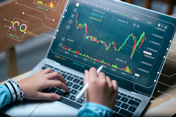 Businessman analyze stock market trading chart, Stock Market, Finance and Investment, Financial Analyst, Economic Growth Chart, Planning and Strategy, Business Investment with Financial Report.