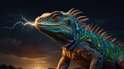 Obraz premium Lizard with Lightning